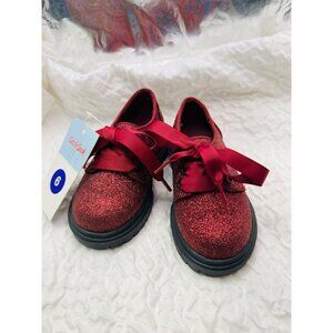 Cat & Jack Red Glitter Girls Shoes Size 6 With Ribbon Laces